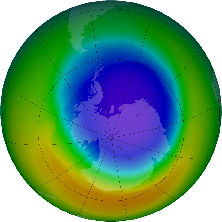 Antarctic ozone map for October 2000